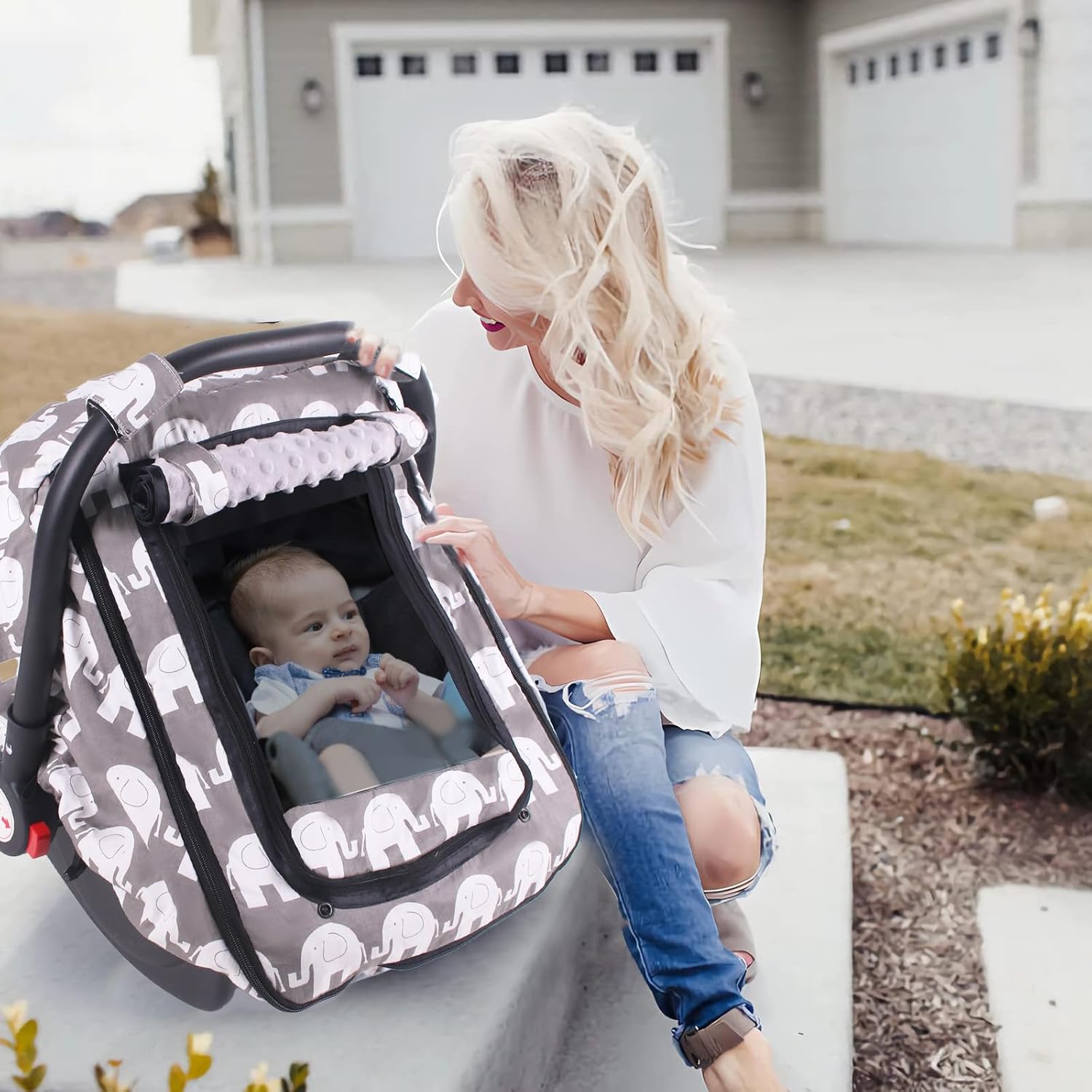 Car Seat Covers for Babies,Baby Car Seat Cover & Breathable Mesh Window,Infant Carseat Cover Windproof for Boys Girls,Newborn Shower Gift,Baby