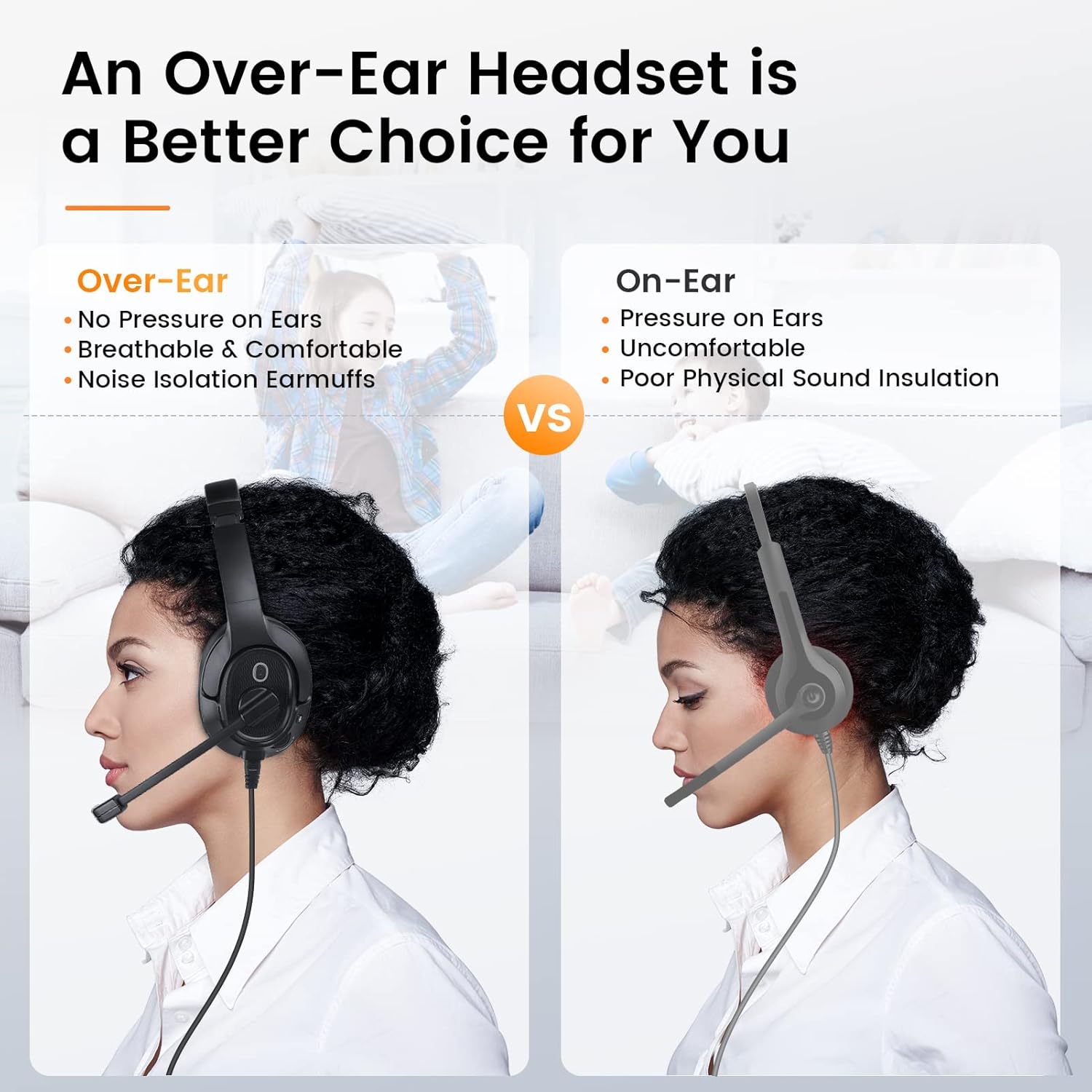 EKSA Auriculares con micrófono para laptop, auriculares con cable para computadora con controles de volumen y silencio de micrófono, auriculares