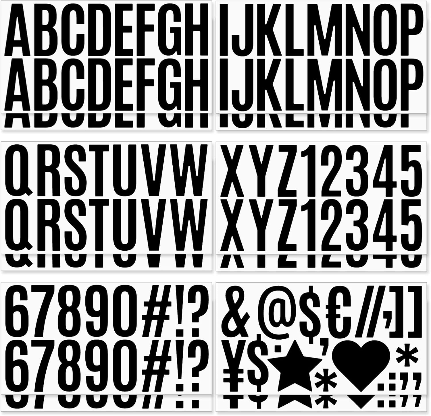 12 hojas de calcomanías de letras, kit de números de letras de vinilo autoadhesivas de 2.5 pulgadas, calcomanías negras para buzón de correo, aula,