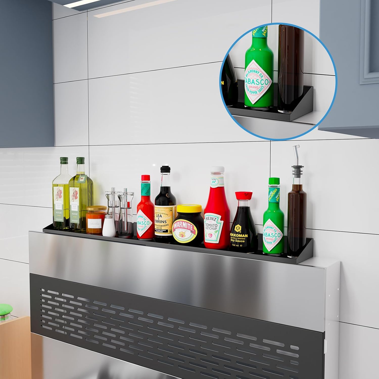 Estante magnético para la parte superior de la estufa, organizador de condimentos de cocina, longitud ajustable, adecuado para estufa plana de 20,