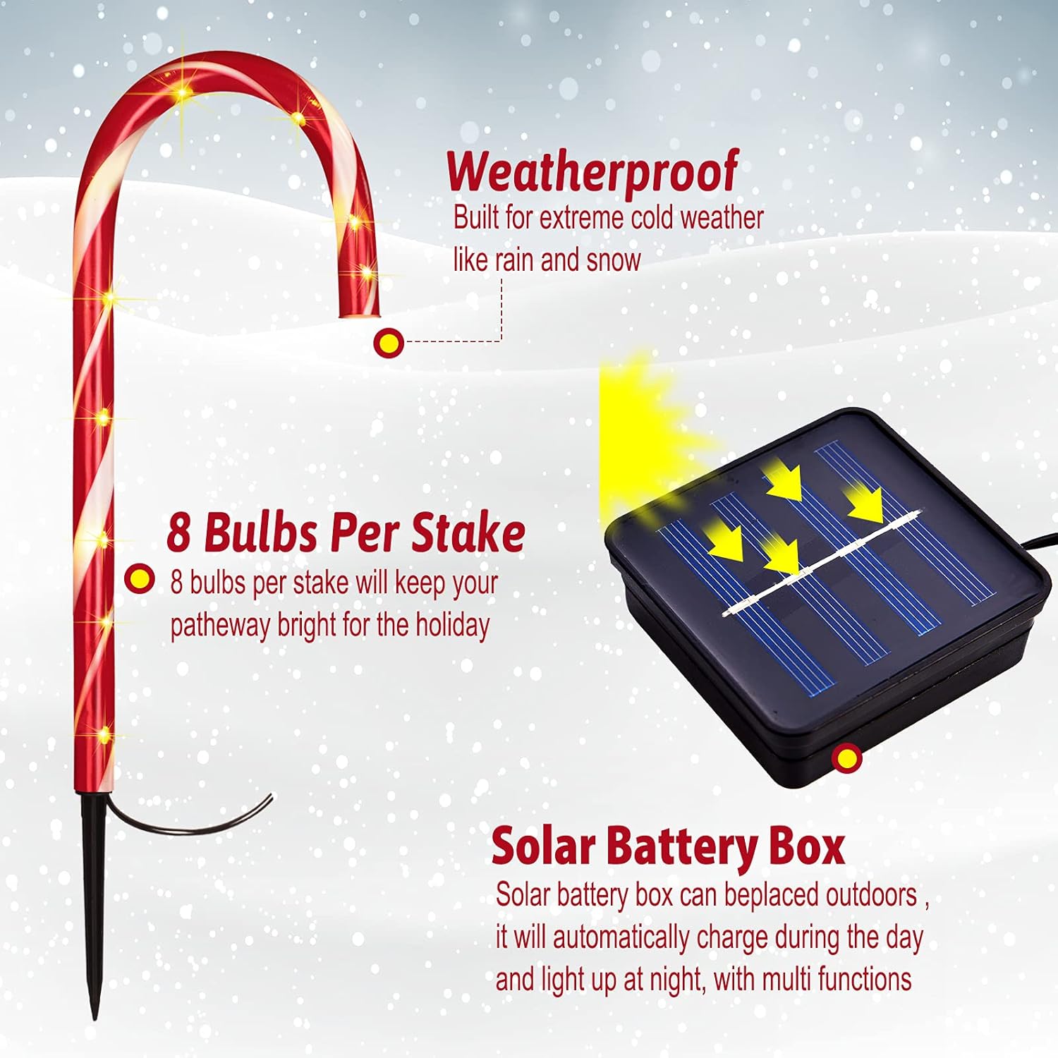12 luces solares de bastón de caramelo de Navidad de 17 pulgadas, marcadores de camino de bastón de caramelo, impermeables, luces de paisaje al aire