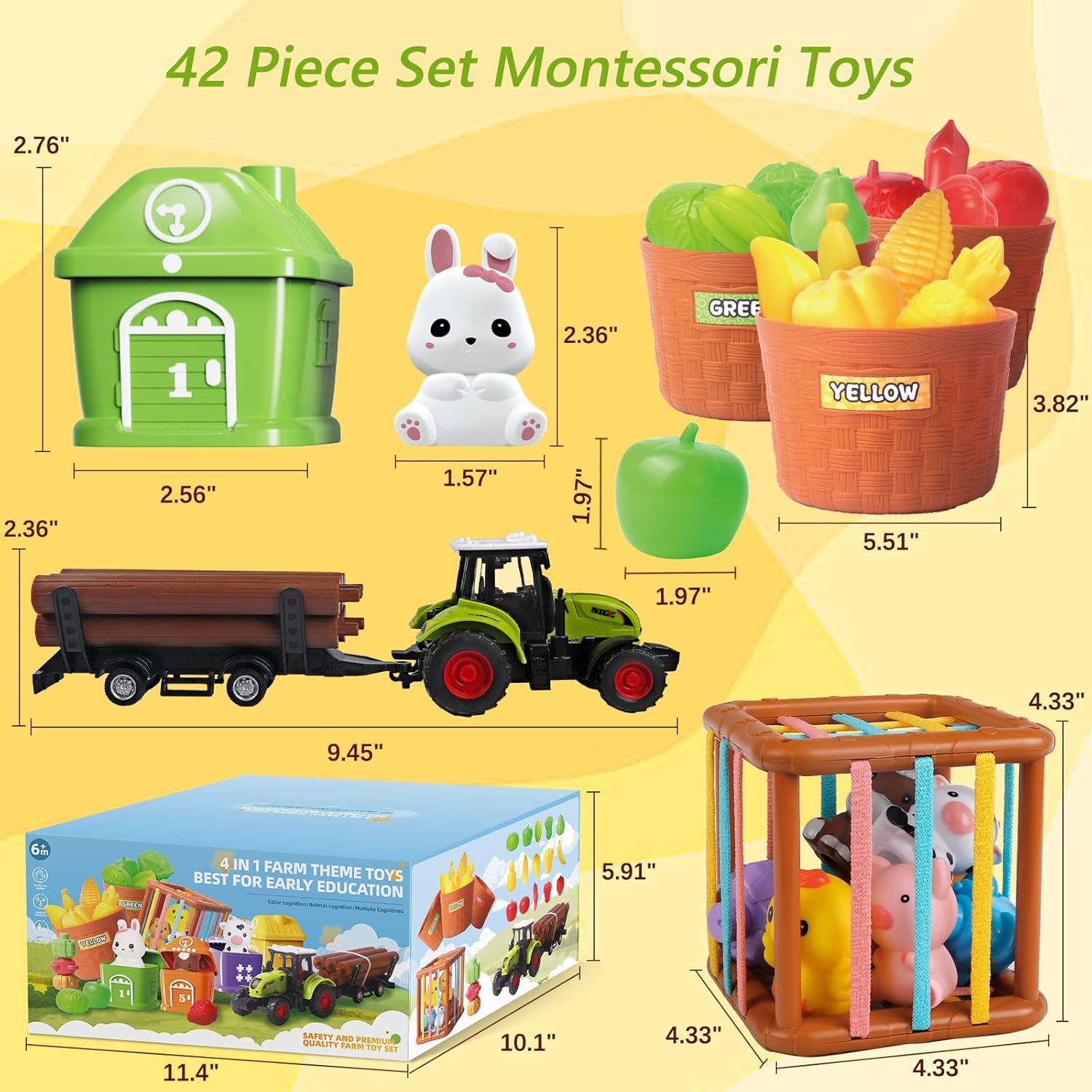 Wuzhineisn Juguetes de aprendizaje para niños pequeños de 1, 2 y 3 años, animales de granja, juguetes Montessori para niños de 6 a 18 meses, para