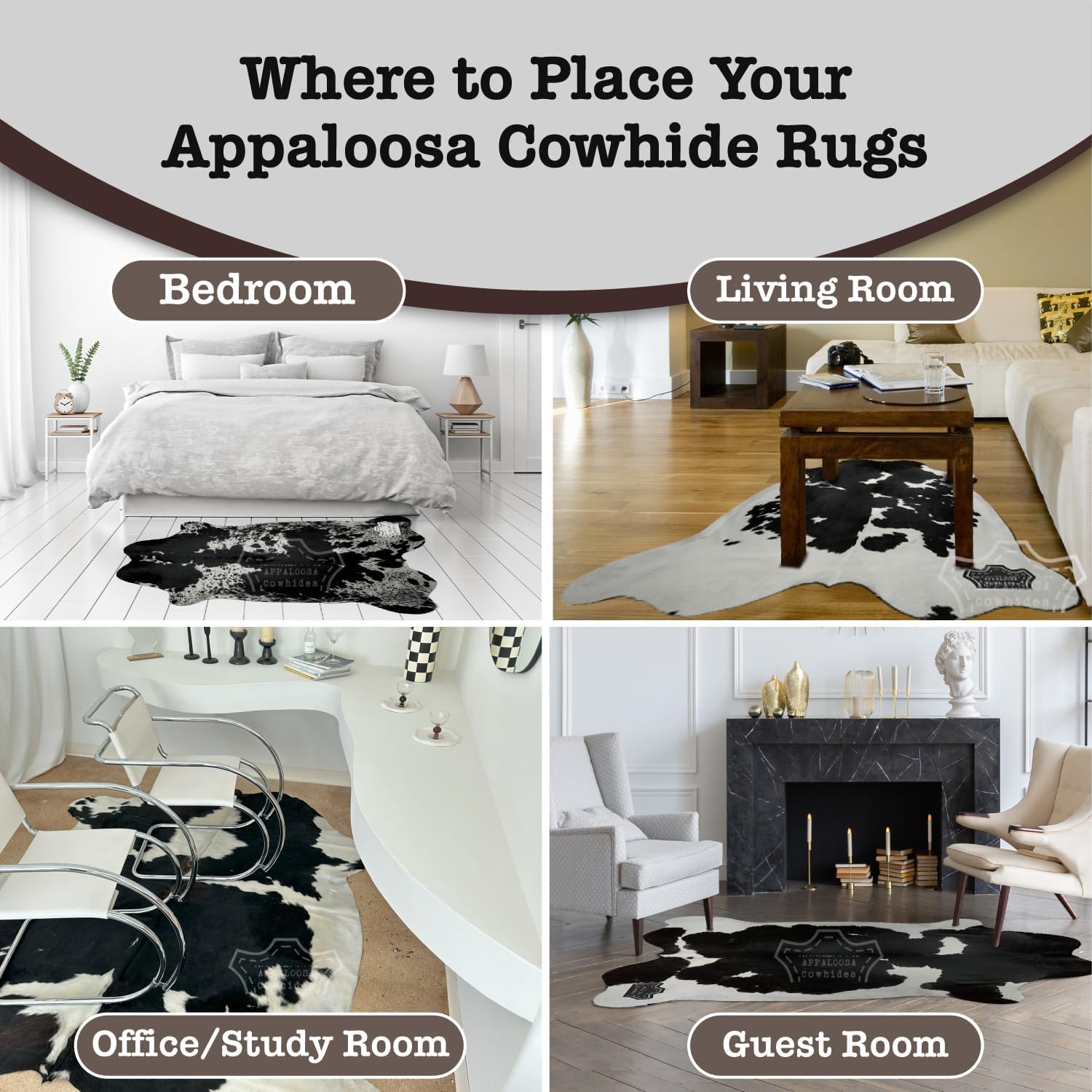 Appaloosa Cowhides Alfombra de piel de vaca auténtica, alfombras naturales en blanco y negro para estética de sala de estar y dormitorio, alfombra