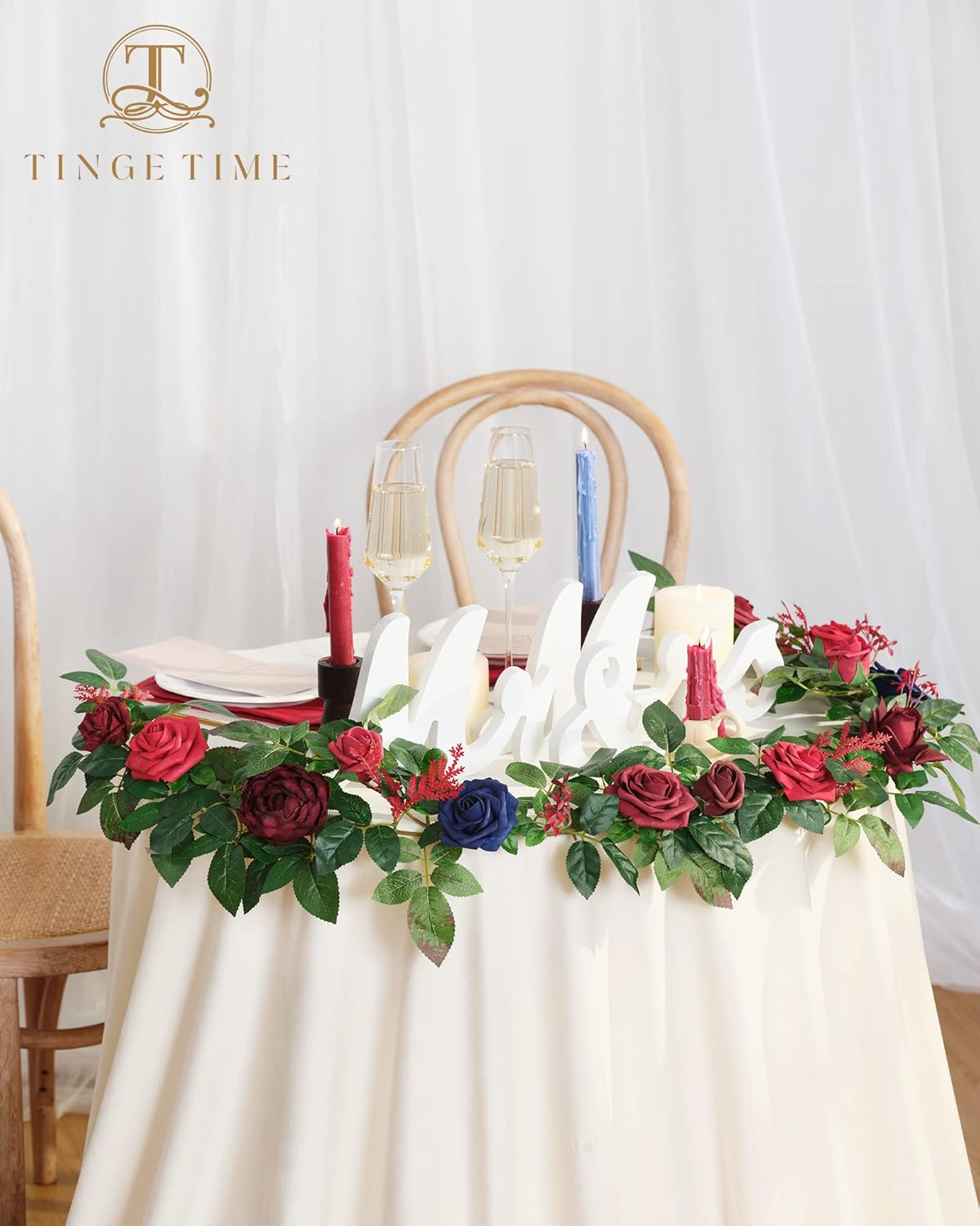 TINGE TIME Guirnalda de flores artificiales de 5 pies con tarjeta perfumada, guirnalda de rosas hecha a mano, guirnalda floral para decoración de