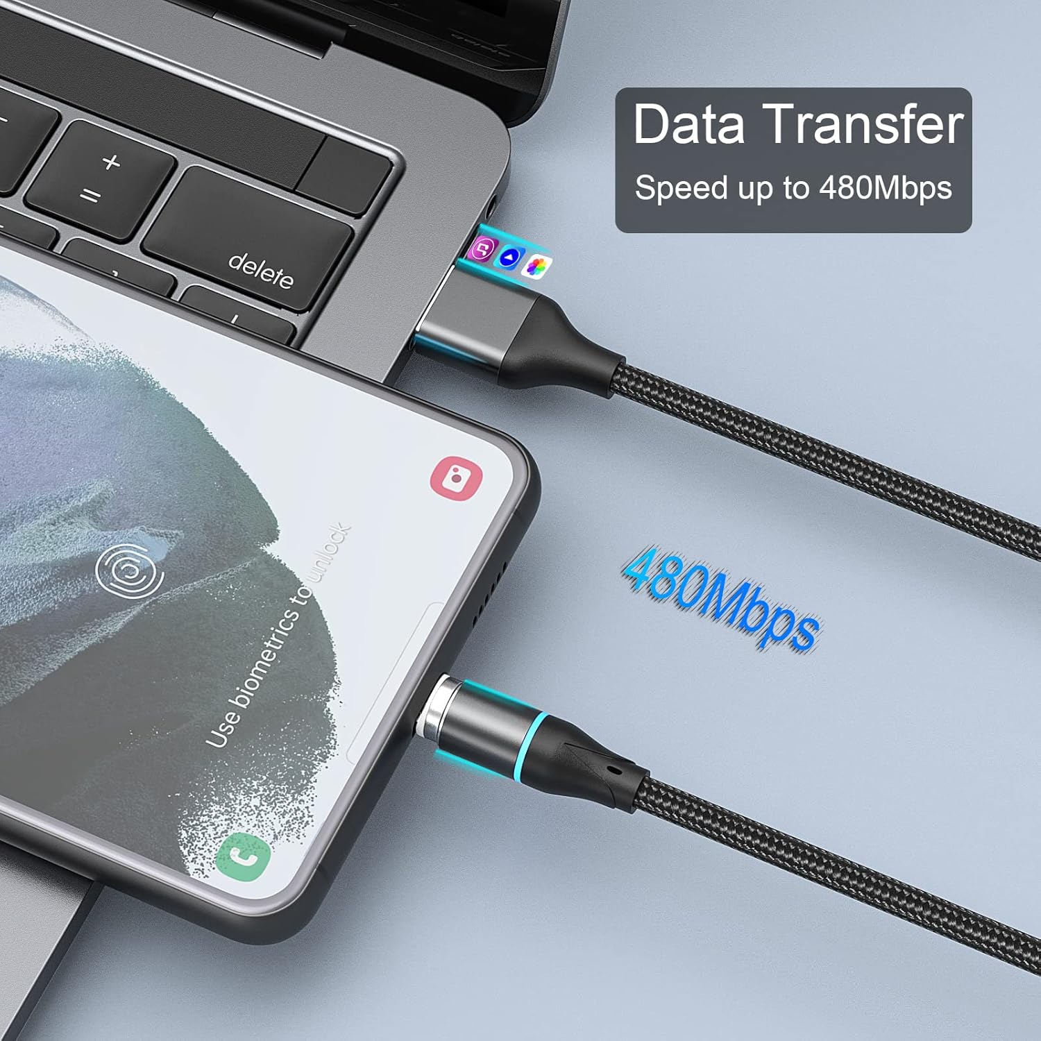 NetDot – Cable de carga magnético, 3 en 1 Gen12 (5 pies3 unidades, negro) Cargador magnético de teléfono de carga rápida de 18 W y cargador