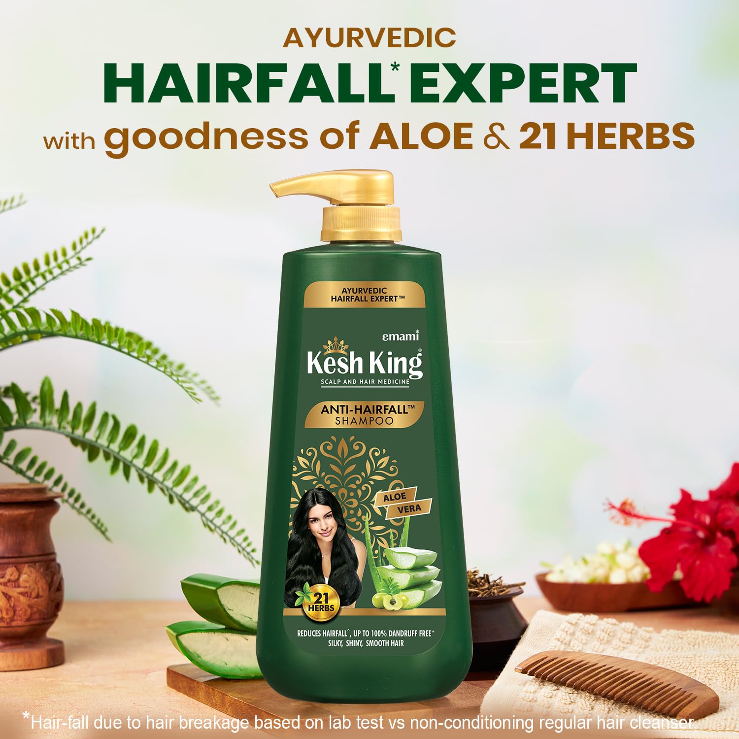 Emami Kesh King Ayurvedic – Champú anti caída de cabello que reduce la caída, 21 ingredientes naturales con la bondad del aloe vera, bhringraja y