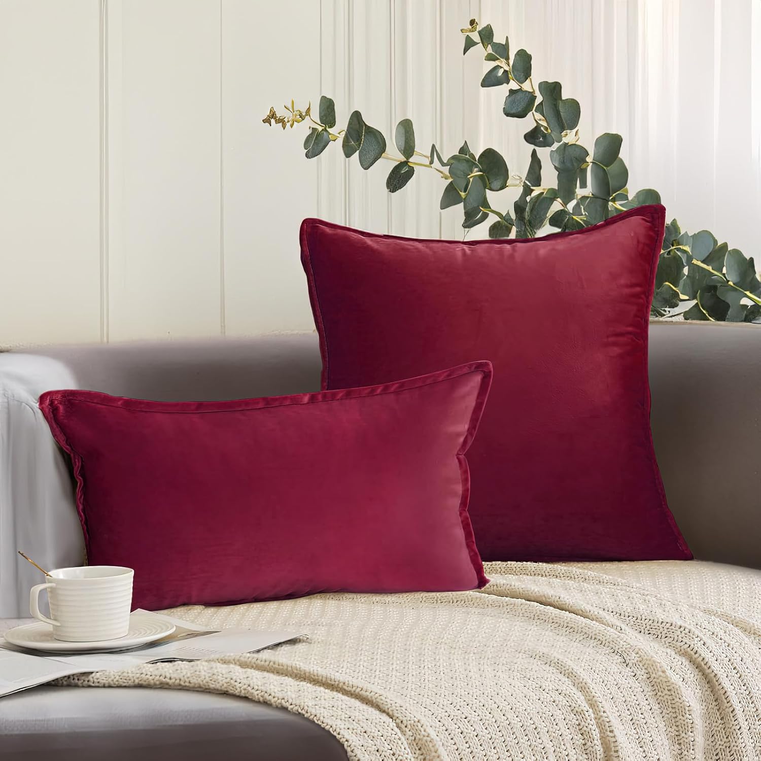 Juego de 2 fundas de almohada decorativas de terciopelo suave, fundas de cojín cuadradas sólidas para decoración del hogar, sofá, dormitorio, sala