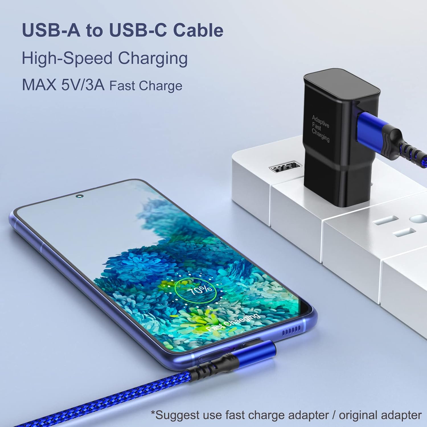 Cable corto USB tipo C, paquete de 3 unidades de 3 A USB C de carga rápida en ángulo recto enchufe trenzado USB a USB c 90 grados L en forma de