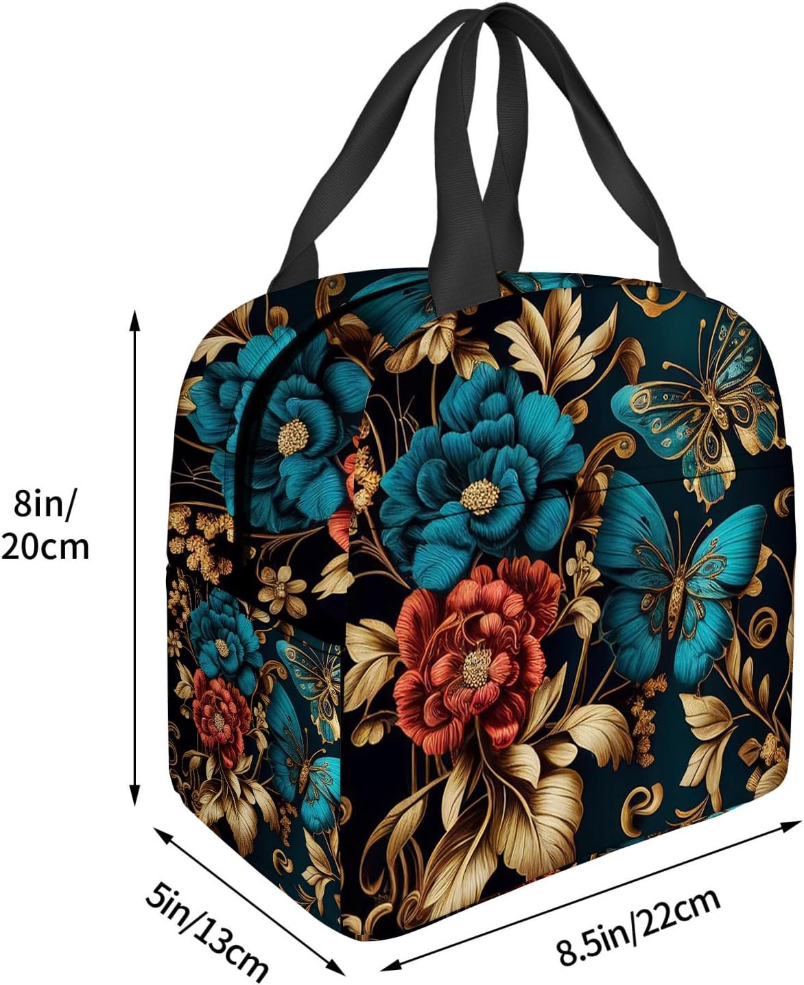 OOZ Lonchera térmica para mujeres y hombres, hermosas flores doradas y mariposas, reutilizable, a prueba de fugas, para el trabajo, oficina, picnic