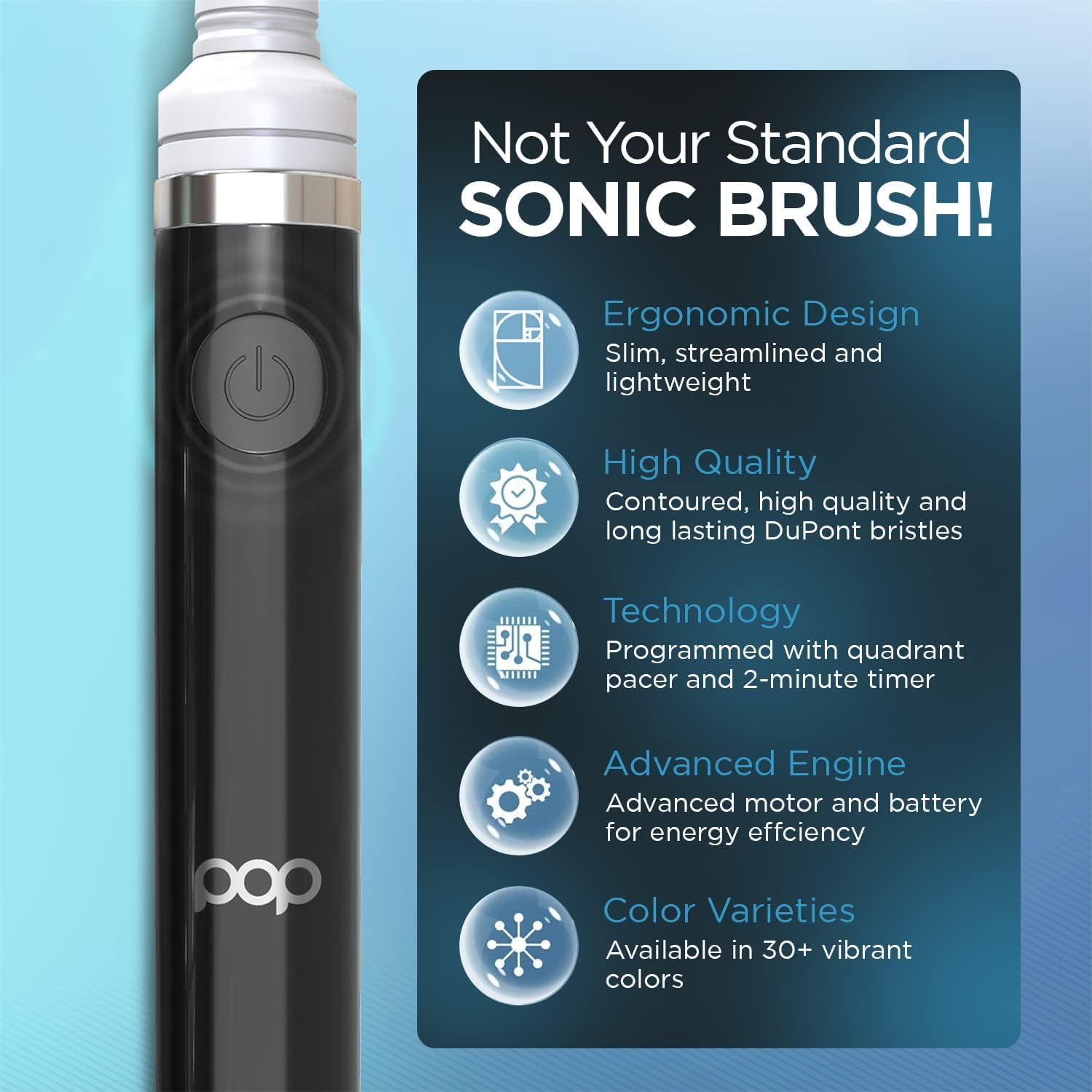Paquete de 2 cepillos de dientes eléctricos Pop Sonic (burbuja azul + negro)  Cepillos de dientes de viaje con batería AAA  Cepillos de dientes