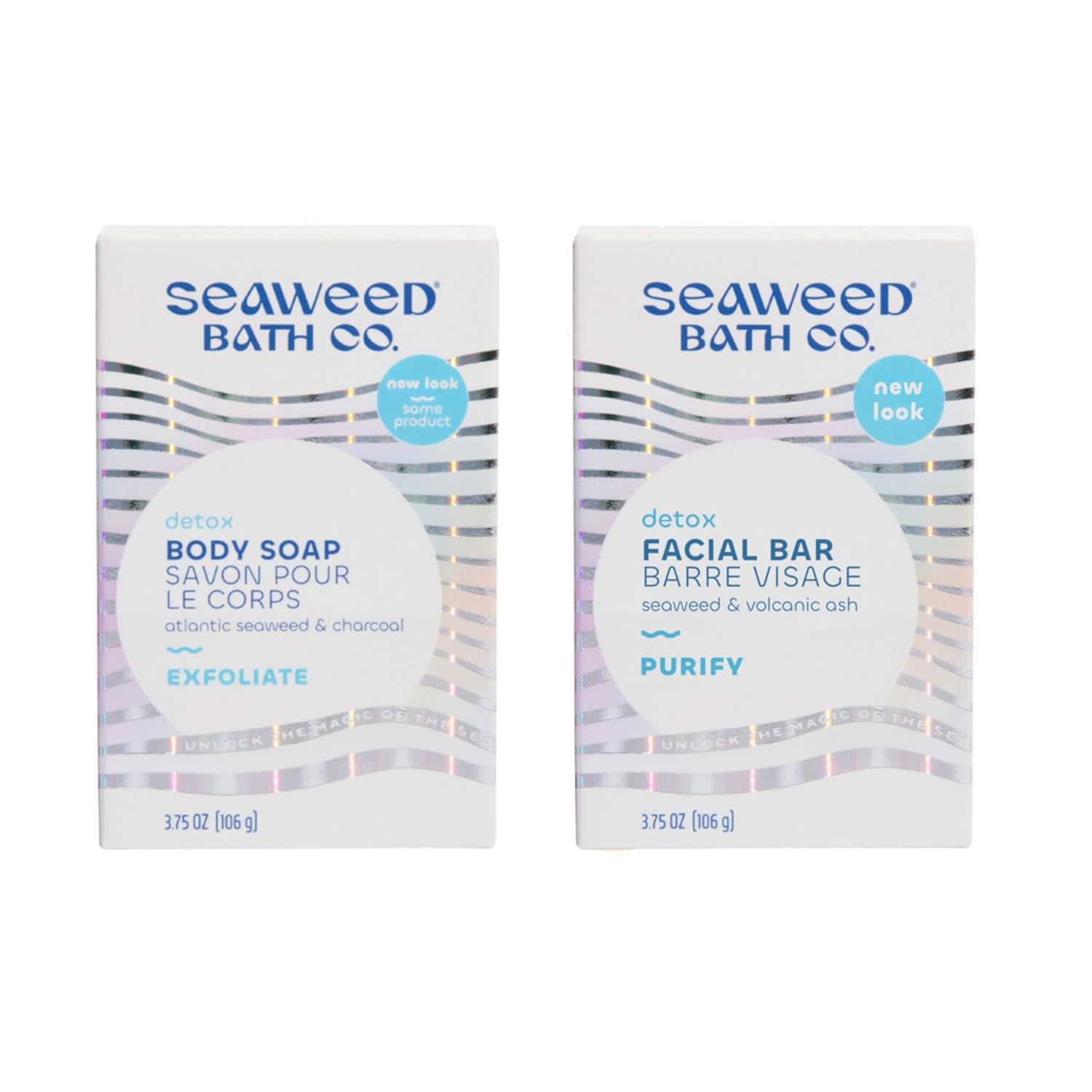 Seaweed Bath Co. Detox – Jabón en barra corporal y facial, 3.75 onzas (paquete de 2), algas marinas cosechadas de forma sostenible, carbón, ceniza
