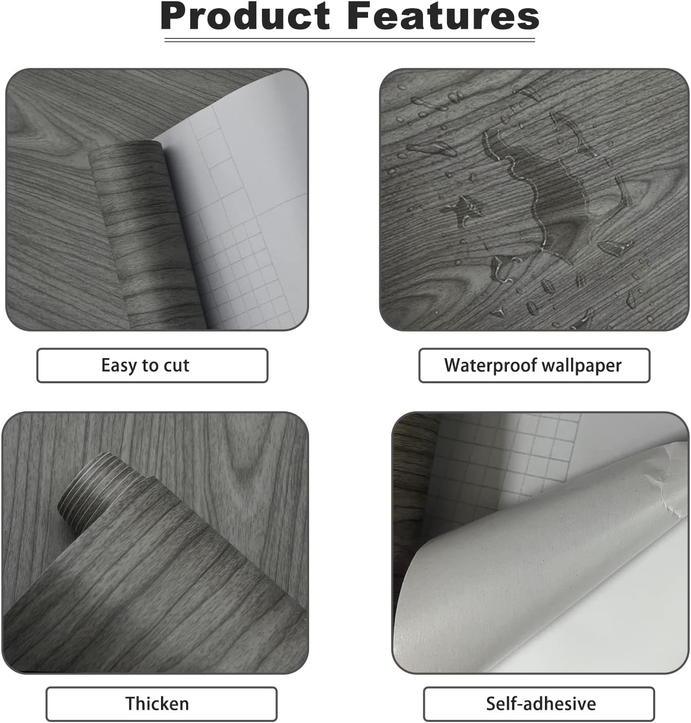 Papel tapiz autoadhesivo de madera, color gris, papel tapiz autoadhesivo para despegar y pegar, papel tapiz extraíble, textura de madera,
