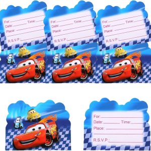 ALLPICK 20 tarjetas de invitación para fiestas de cumpleaños de Cars Lightning McQueen, con temática de autos de carreras, tarjetas de felicitación ALLPICK 20 tarjetas de invitación para fiestas de cumpleaños de Cars Lightning McQueen, con temática de autos de carreras, tarjetas de felicitación