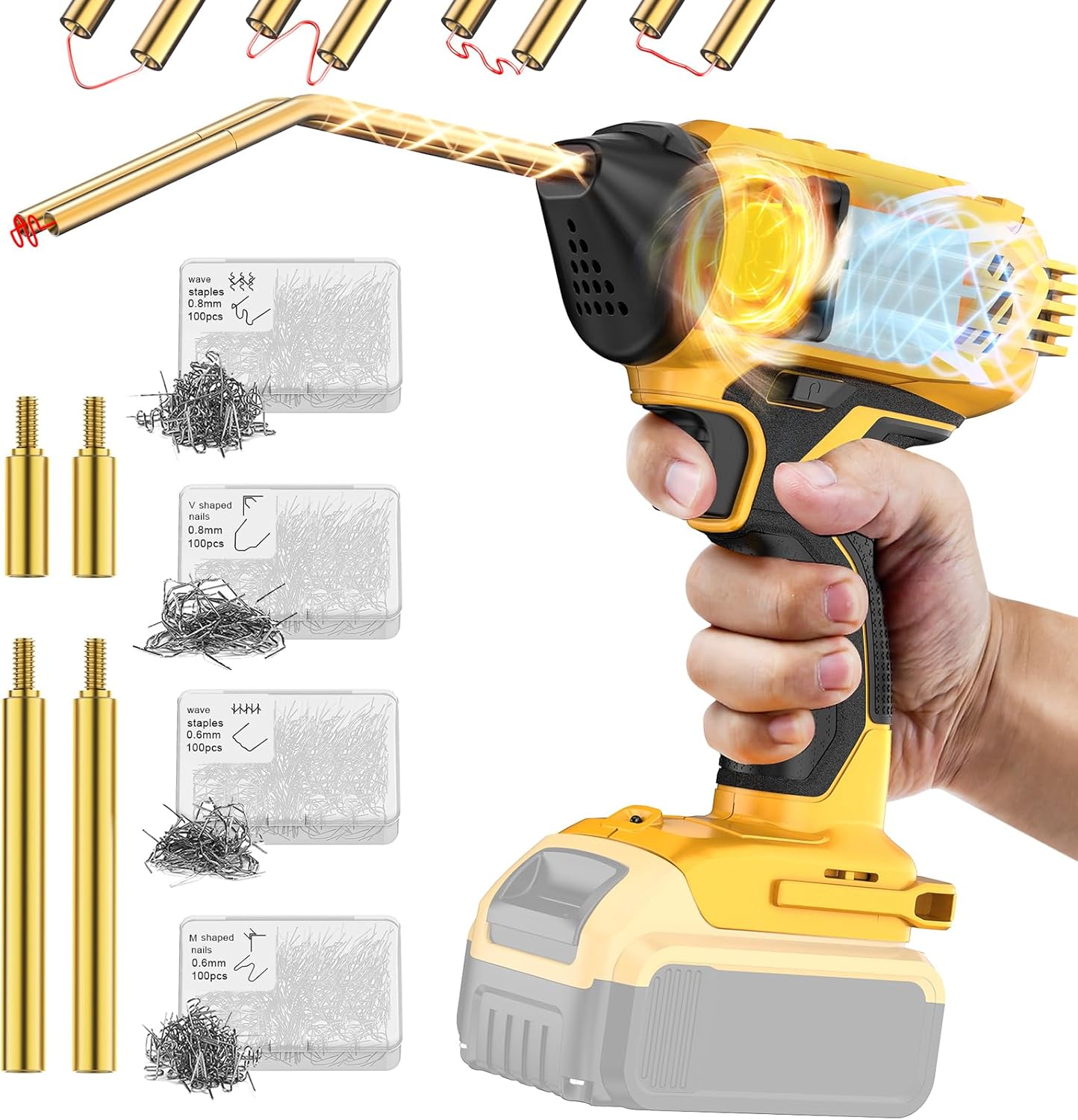Ecarke – Pistola soldadora de plástico inalámbrica para batería Dewalt de 20 V, máquina de soldadura portátil de 120 W, 6 tipos y 600 grapas, kit de
