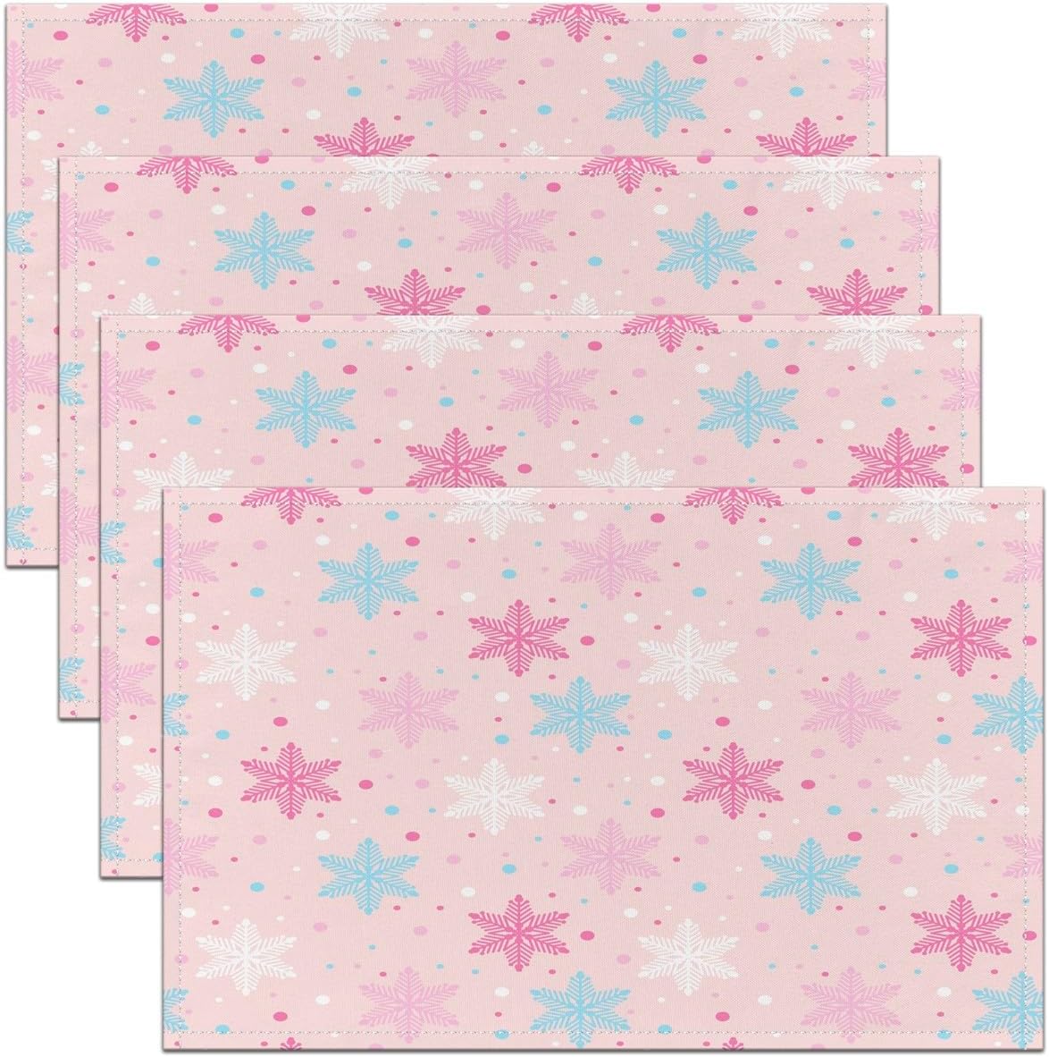 Juego de 4 manteles individuales de Navidad de 12 x 18 pulgadas, diseño de copos de nieve de Navidad para mesa de comedor, interiores y exteriores,