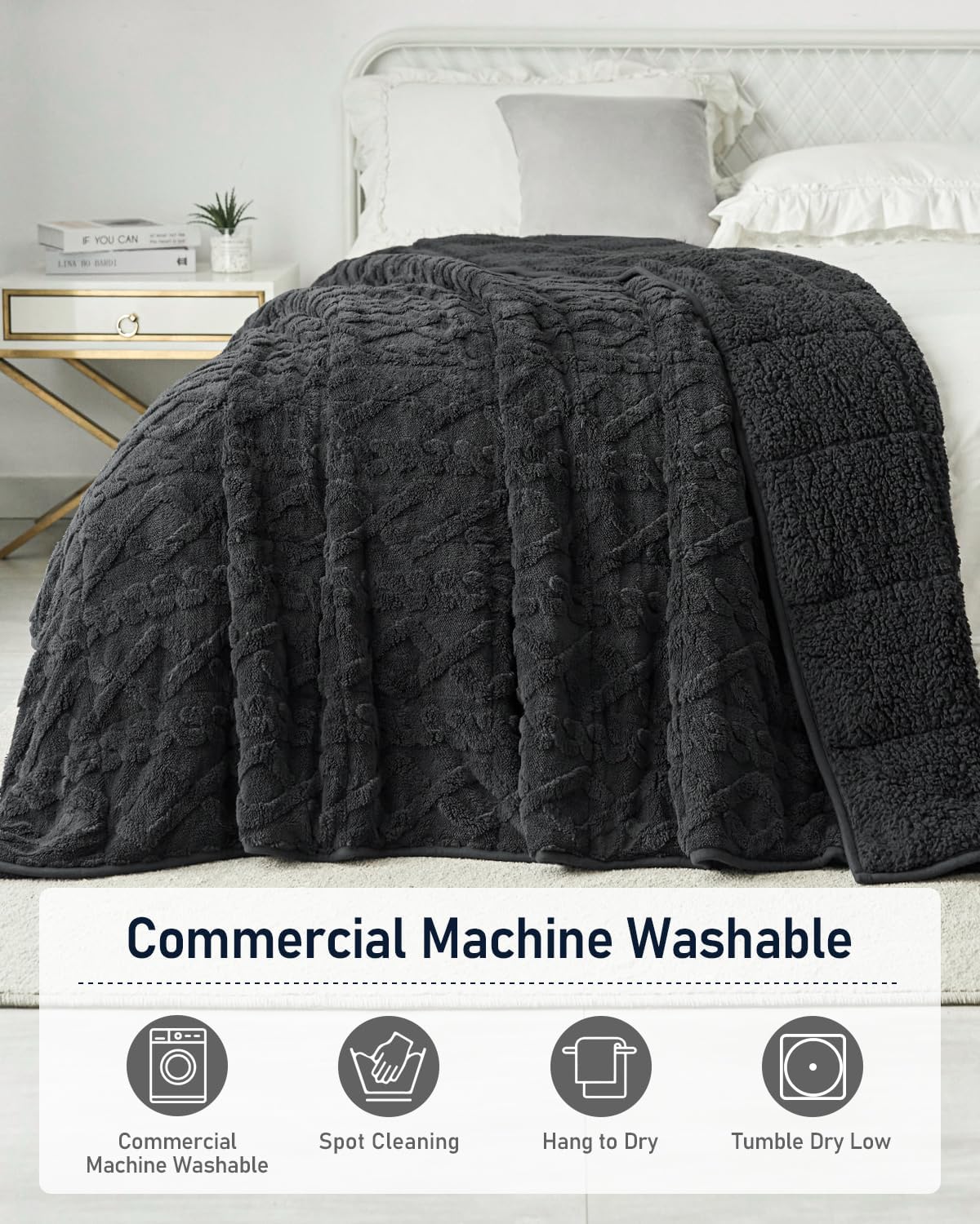 Wemore Manta con peso para adultos, tamaño individual, 15 libras, manta con peso de jacquard suave y mullida de doble cara para dormir, acogedora