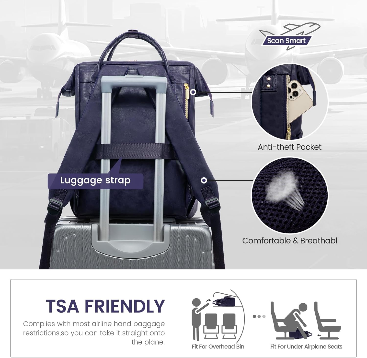 LOVEVOOK Mochila para laptop para mujer, mochila para mujer a la moda, Índigo Tinta, Classic