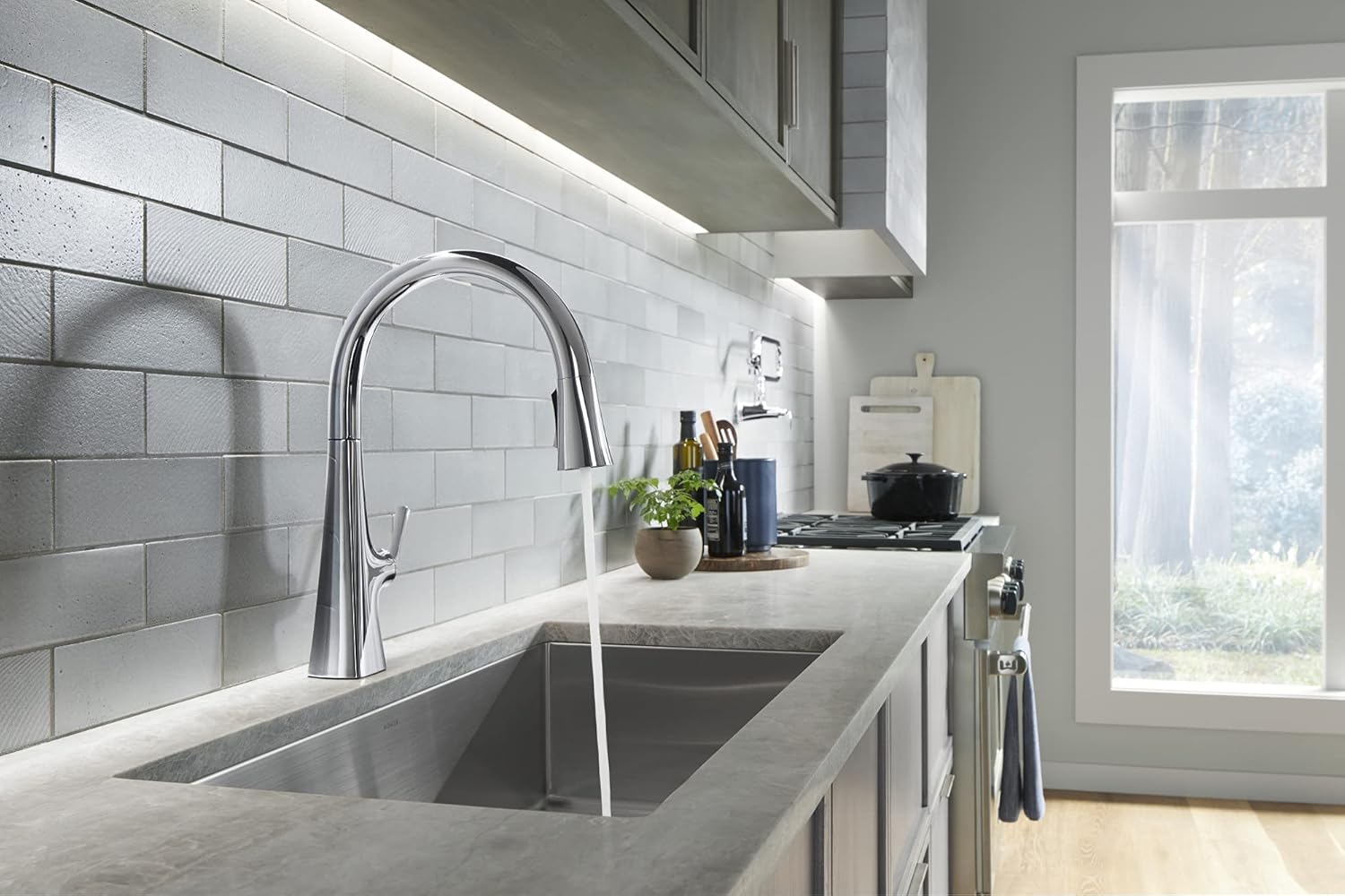 Kohler Graze – Grifo de cocina extraíble, grifo de fregadero de cocina con rociador extraíble, cromo pulido, K-22062-CP