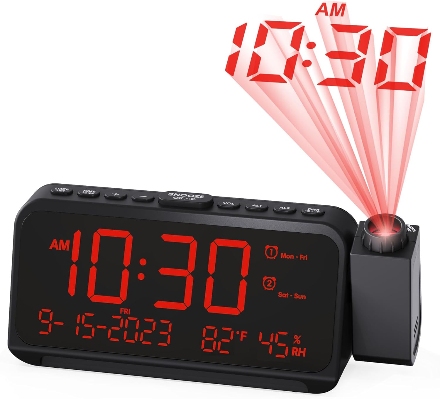 Roxicosly Reloj despertador de proyección dígitos blancos proyección roja+despertador súper fuerte con agitador de cama 2 unids
