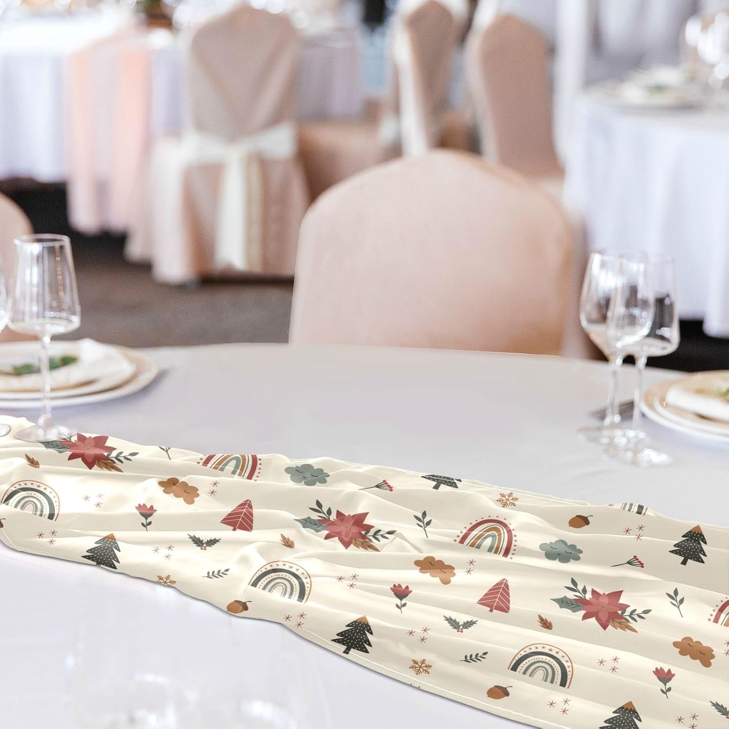 Christmas Rainbows Flowers Table Runner Fall Kitchen Decor for Kitchen Decorations Christmas Table Runner 120 Inches Long