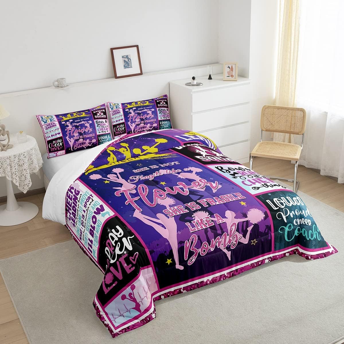 Feelyou Juego de edredón de regalo de animadora, juego de ropa de cama para niñas, adolescentes, regalos de equipo de animadoras, juego de edredón