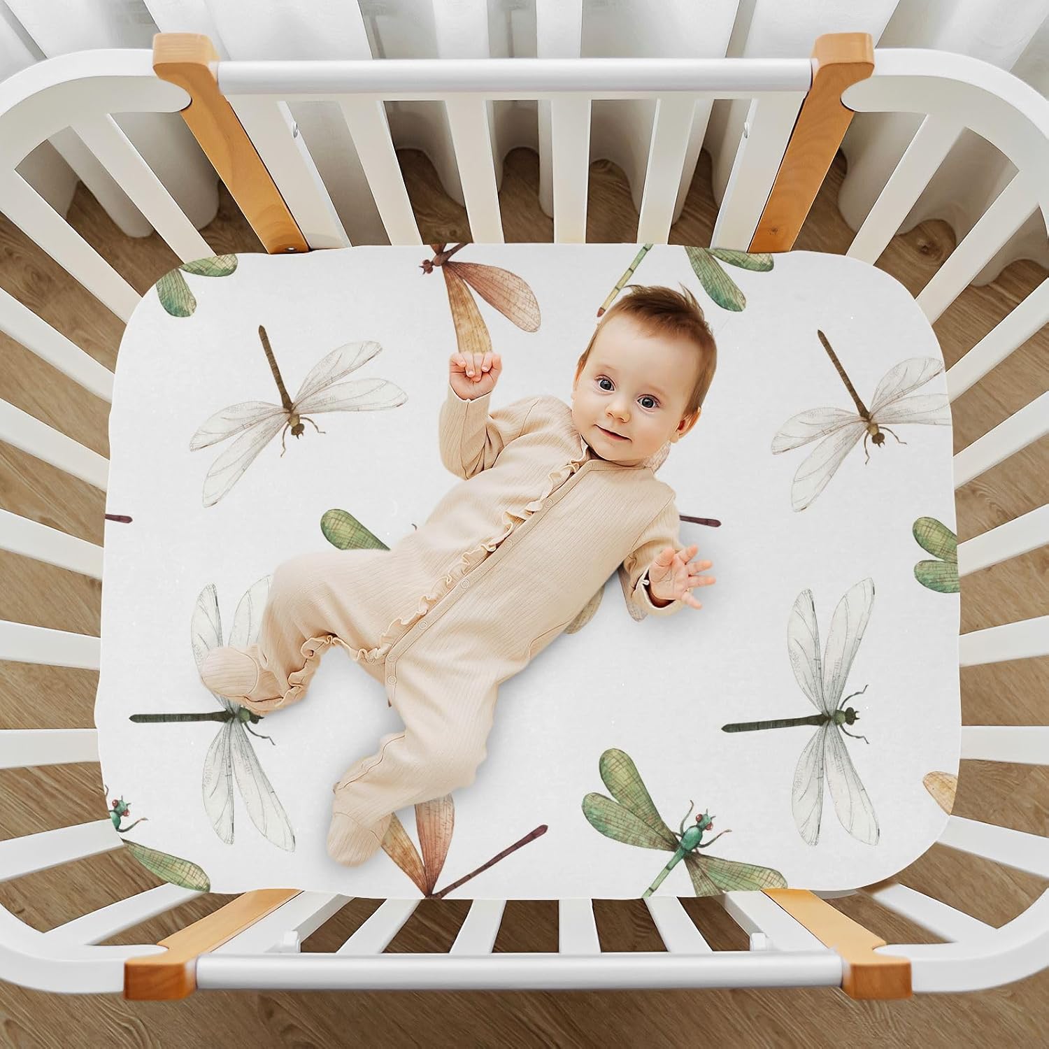Sábanas de cuna de libélula para niños y niñas, 39 x 27 pulgadas, suaves y transpirables, sábanas de cuna mini elásticas portátiles