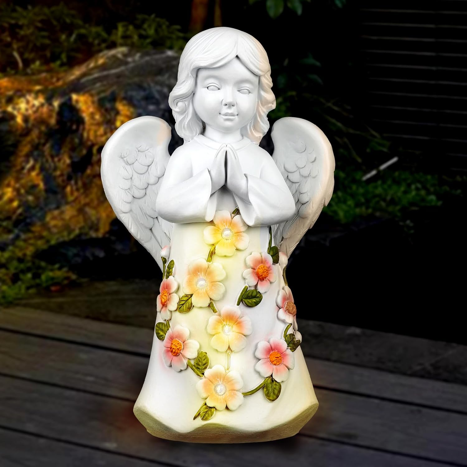 CrazyQueen Estatuas de ángulo para exteriores, decoración solar de jardín con luz, luz de ángel de la guarda, piedras conmemorativas para patio,