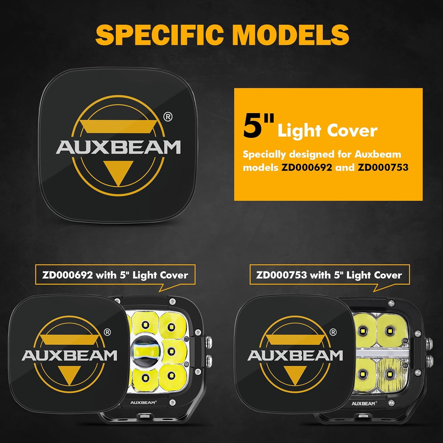 Auxbeam Cubiertas LED de 5 pulgadas, 2 unidades, luces cuadradas para todo terreno, cubiertas protectoras, máscara de lente para luces de