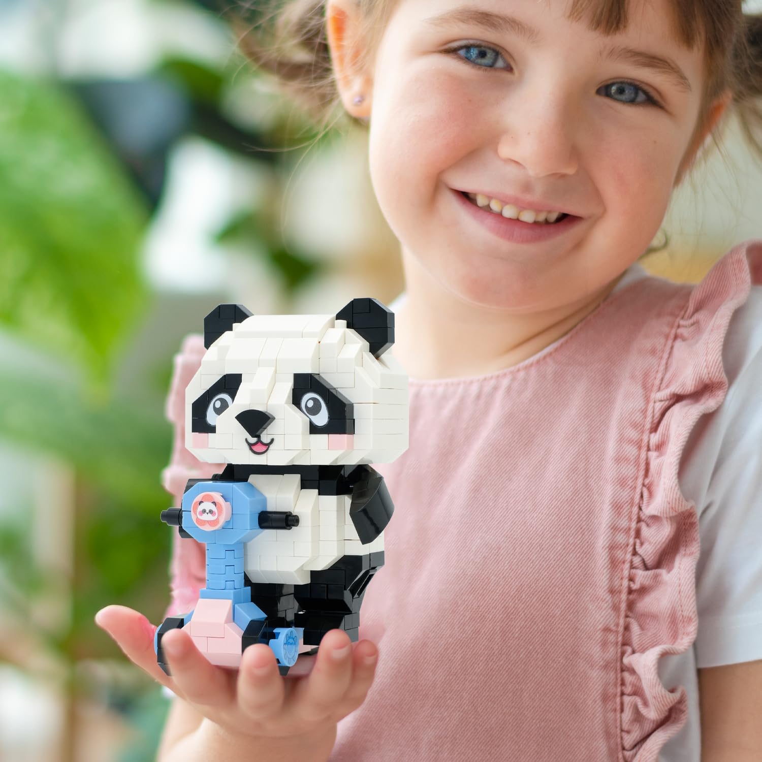 Panda Micro bloques de construcción, juguetes creativos de cumpleaños juegos de bloques de construcción para niños (panda en bicicleta)