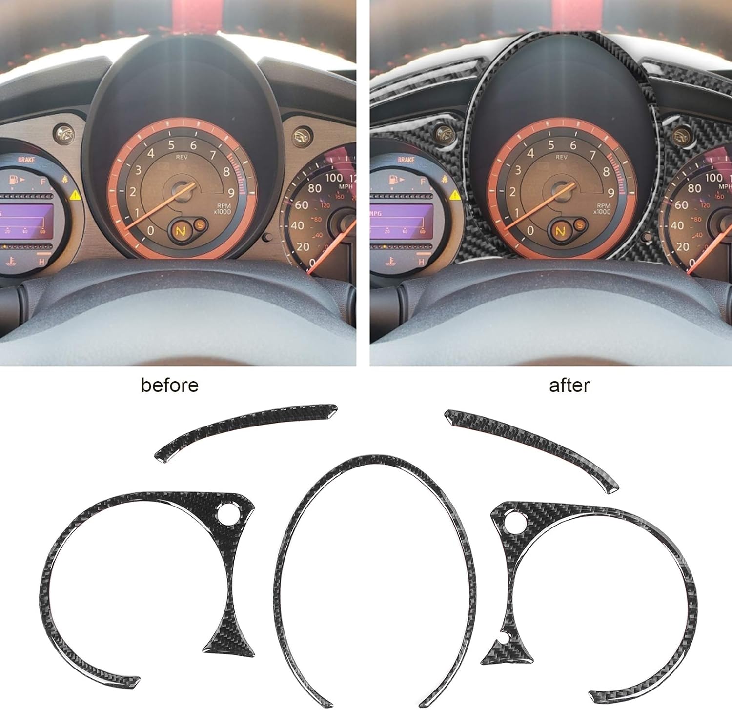 Terisass Para Nissan 370Z Fibra de carbono – Fibra de carbono 370Z – Tablero de instrumentos de tablero de instrumentos, montaje de bisel de