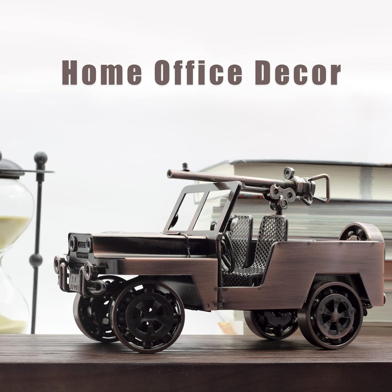 QIRLOEU Modelo Willys Jeep de metal soldado a mano, recuerdos militares vintage de la Segunda Guerra Mundial, decoración de vehículos coleccionables