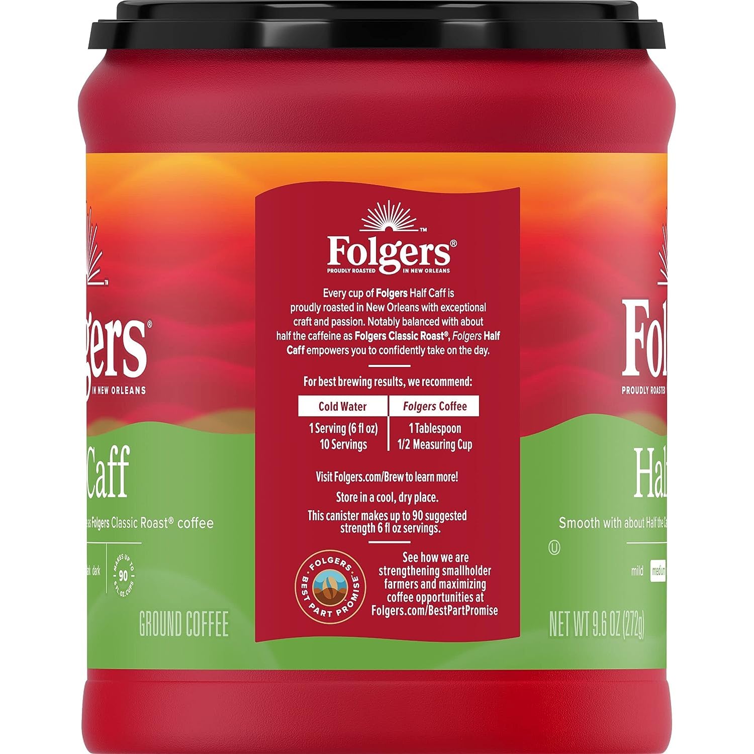 Folgers Café molido Half Caff, tostado medio, 9.6 onzas