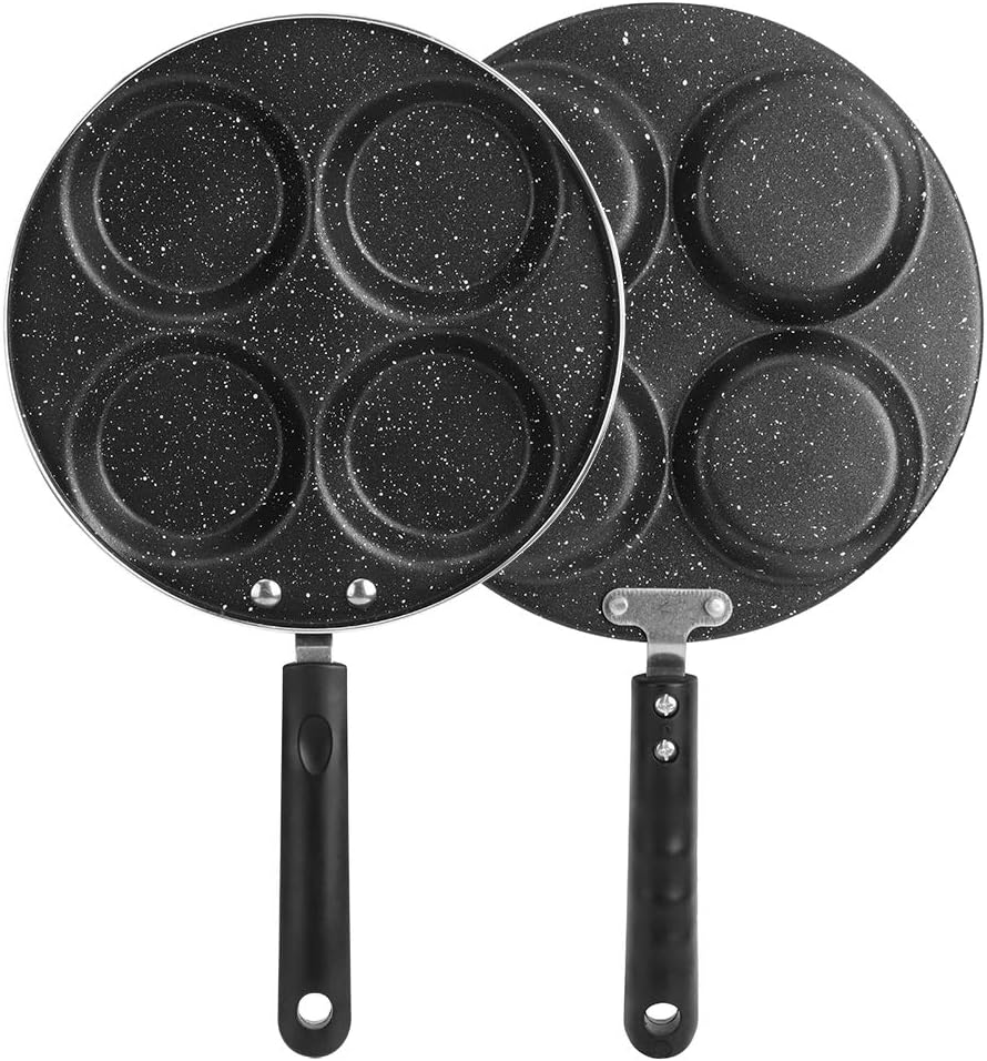 Sartén de huevos, 4 tazas de aluminio antiadherente para el hogar, sartén para tortillas, cocina, desayuno, panqueques con asa