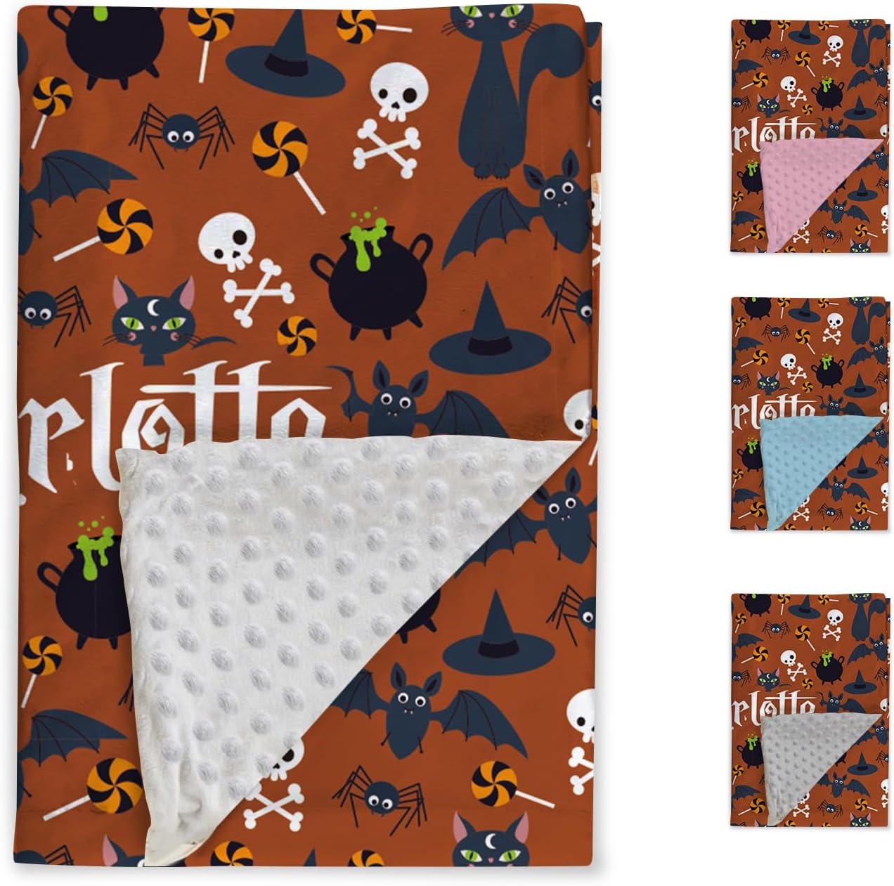 Duckbe Manta de Halloween personalizada, nombre personalizado con diseños de dibujos animados, manta de franela de felpa suave con respaldo punteado