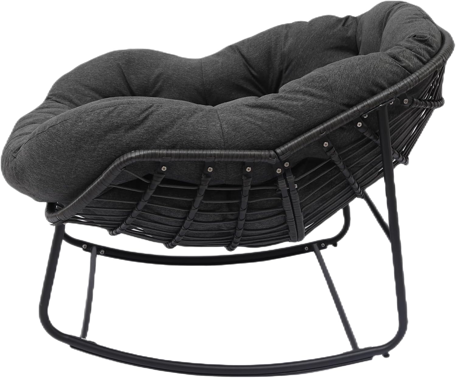 ZJEYEJZ Mecedora para interiores y exteriores, mecedora real de ratán de gran tamaño con cojín acolchado, silla mecedora de huevos para sala de