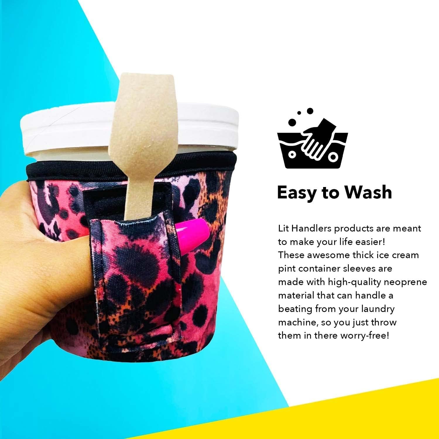 Lit Handlers Funda enfriadora de helado  Soporte de neopreno para pintas de helado con asa y bolsillo  Enfriador y recipiente resistente a desgarros