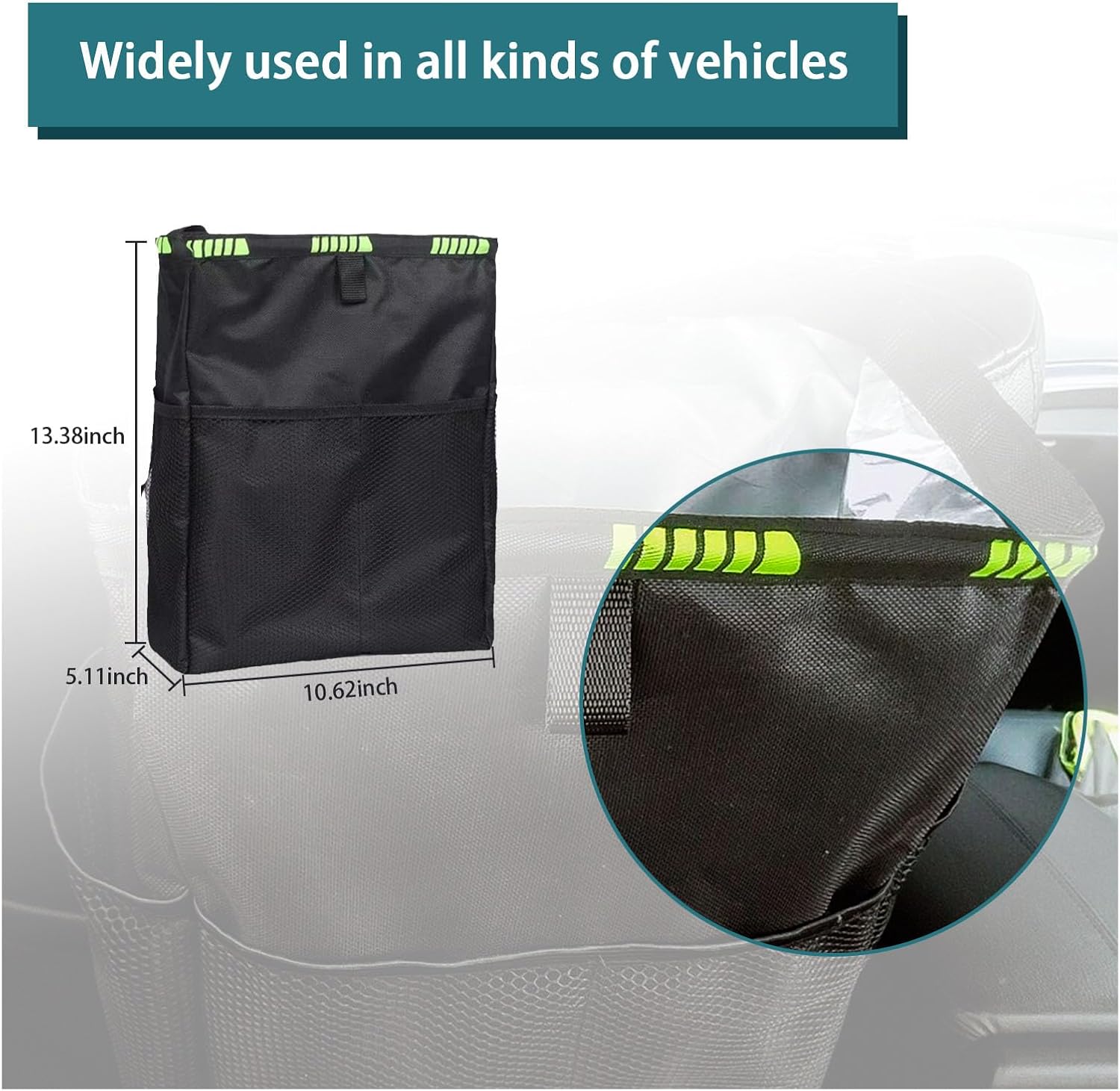 Cubo de basura colgante para automóvil con bolsas de almacenamiento, impermeable, a prueba de fugas, plegable, con correas ajustables, organizador