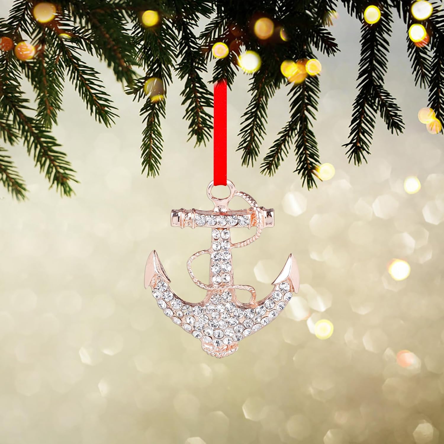 WaaHome Ancla de metal, adornos náuticos de Navidad, ancla azul marino, adornos de árbol de Navidad, adornos de Navidad de ancla costera, regalos