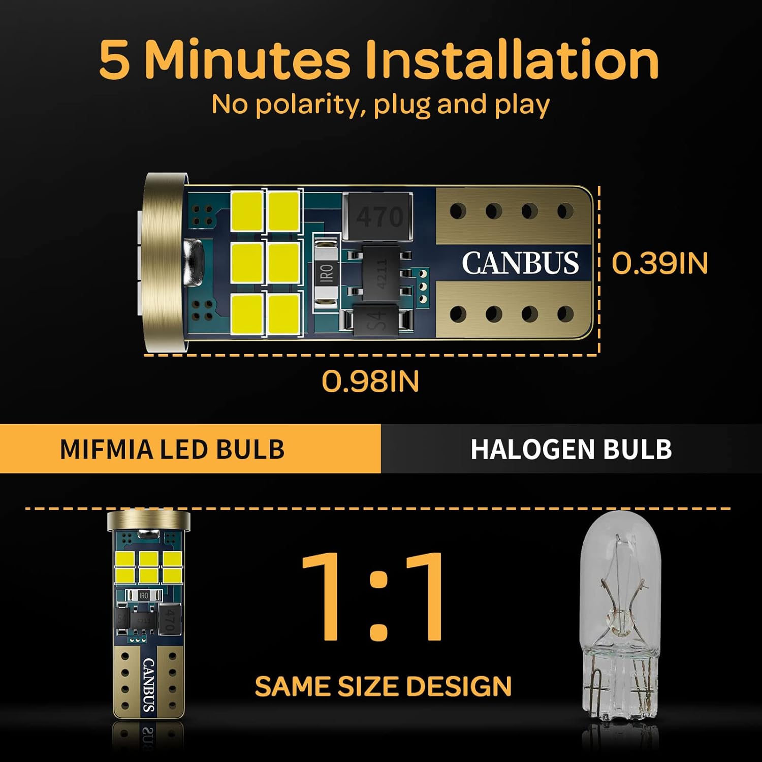 Bombilla LED 194 de 6000 K, bombilla LED T10 para luz de matrícula, luces LED interiores de automóvil, luz de cúpula, luz de mapa, luz de puerta,
