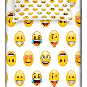 Ambesonne Emoji – Juego de sábanas bajeras y fundas de almohada, caras divertidas simples y modernas con estampado de expresiones de feliz sorpresa Ambesonne Emoji – Juego de sábanas bajeras y fundas de almohada, caras divertidas simples y modernas con estampado de expresiones de feliz sorpresa
