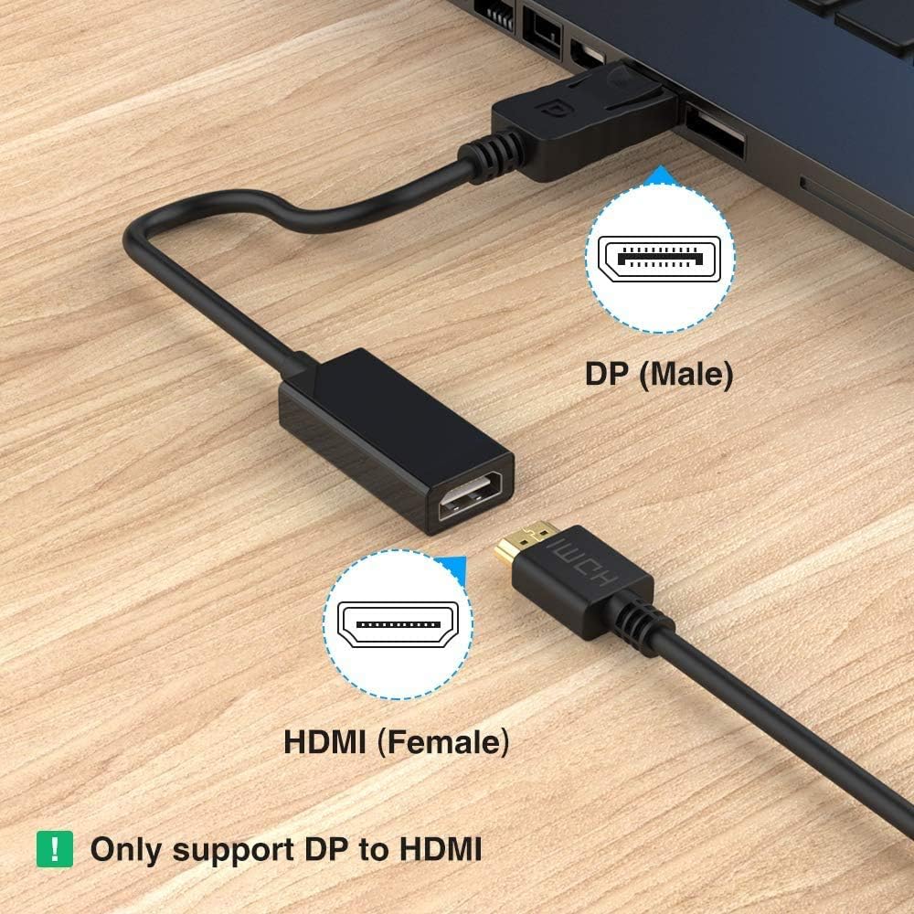 Adaptador DisplayPort a HDMI, portátil, transmite audio y video HD, compatible con conectores chapados en oro de 1920 x 1200  1080 p