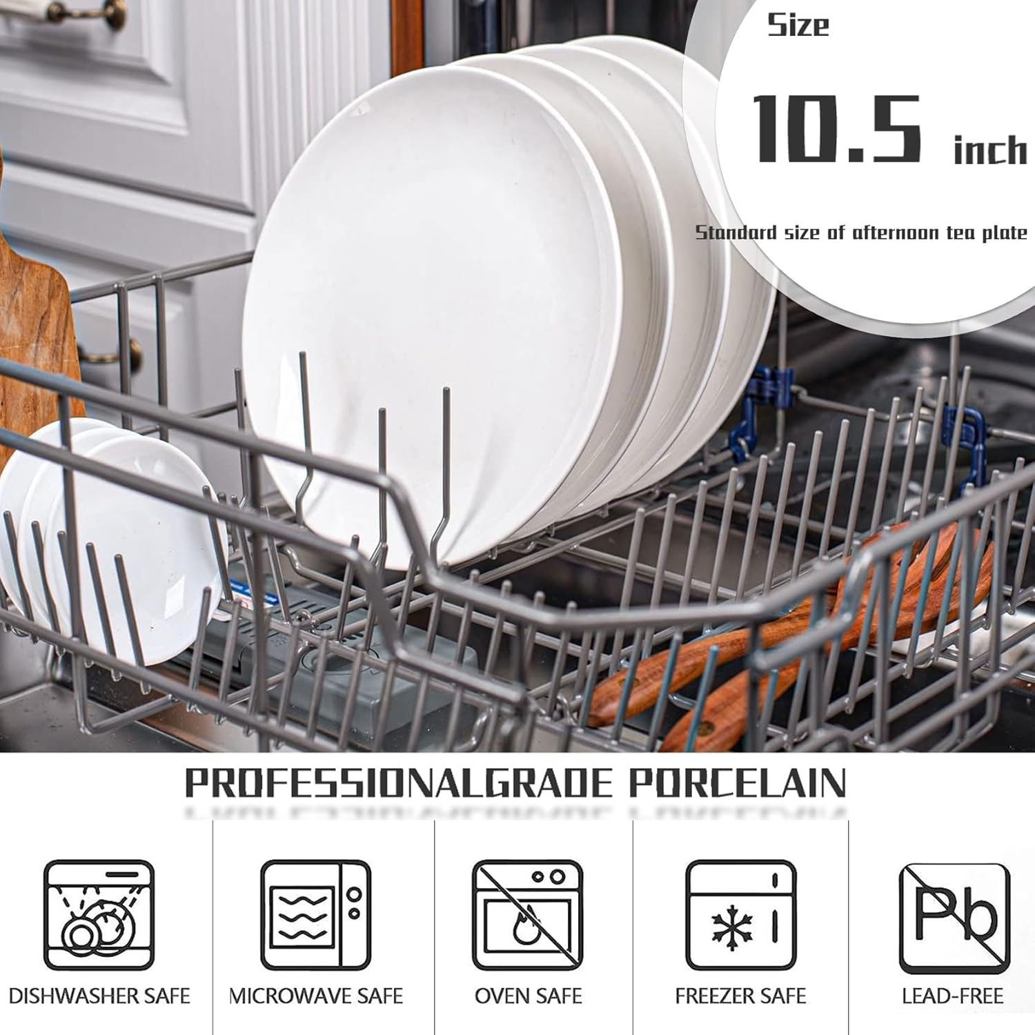 Tienda – Juego de platos llanos blancos de 6 piezas, triple capa resistente al vidrio y al astillado, platos redondos ligeros, plato de postre,