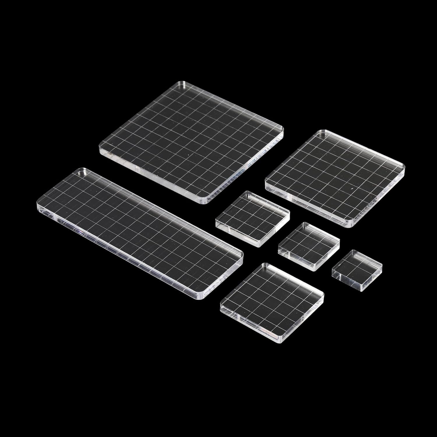 PATIKIL Bloque de sello acrílico, paquete de 7 bloques de estampado transparentes con líneas de cuadrícula, bloques de montaje decorativos, juego