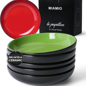 MIAMIO Juego de 6 cuencos para pastaensalada de 30 onzas 8.5 pulgadas, platos de pasta anchos y poco profundos, platos grandes de cerámica profunda MIAMIO Juego de 6 cuencos para pastaensalada de 30 onzas 8.5 pulgadas, platos de pasta anchos y poco profundos, platos grandes de cerámica profunda