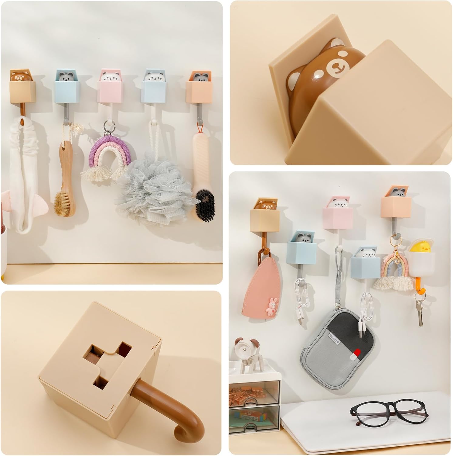 6 ganchos adhesivos creativos para abrigos, bonitos ganchos de pared para abrigos, sombreros, toallas, llaves, bolsas, ganchos adhesivos para