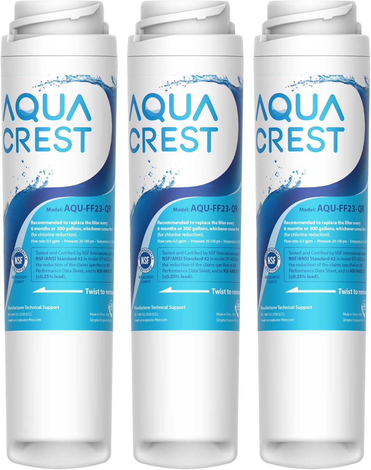 AQUACREST GXRLQR – Filtro de agua en línea para debajo del fregadero, certificado NSF 42, reduce el cloro, el sabor y el olor, repuesto para filtro
