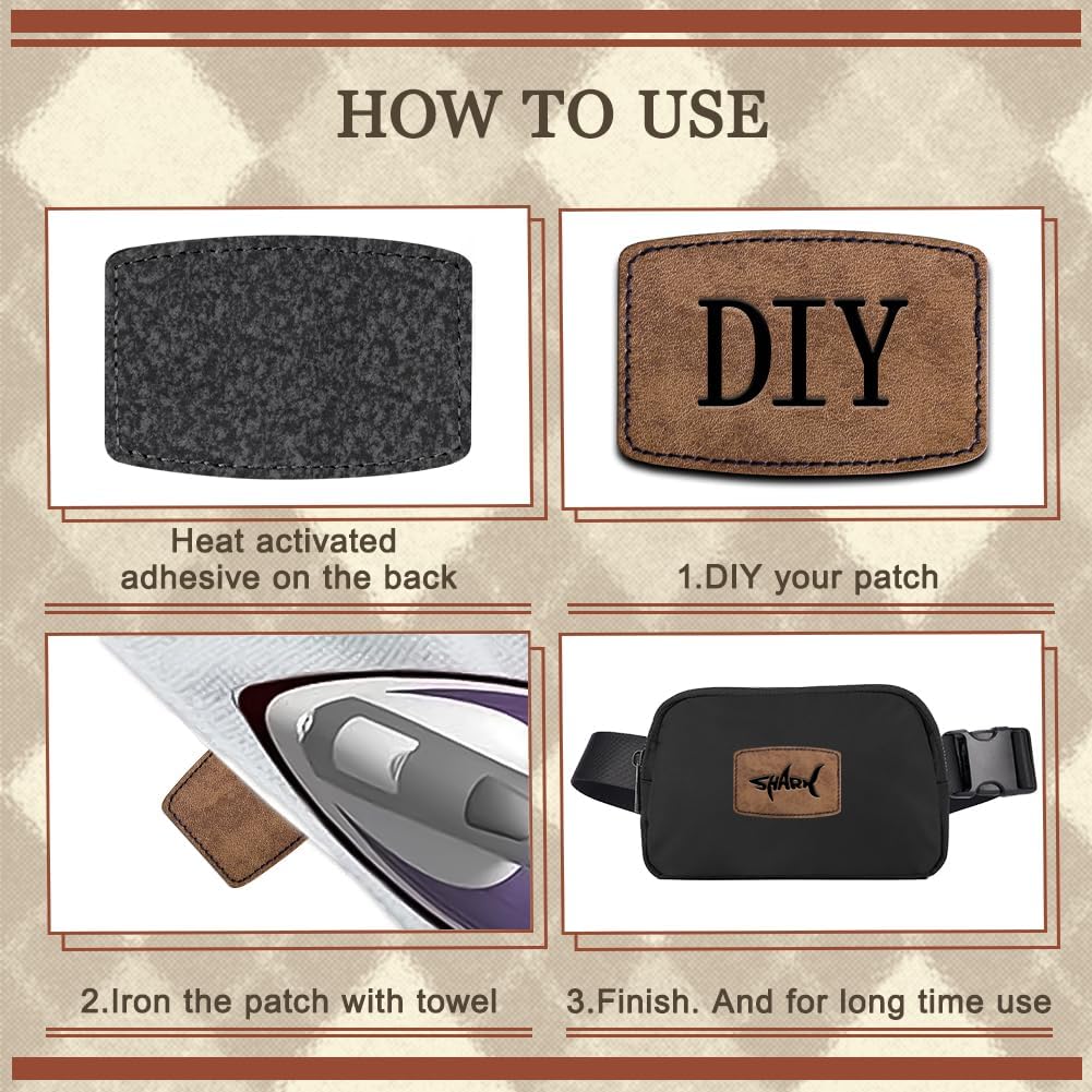 60 parches en blanco para sombreros, parches cuadrados láserables de cuero sintético, parches adhesivos de piel sintética para sombreros, reparación