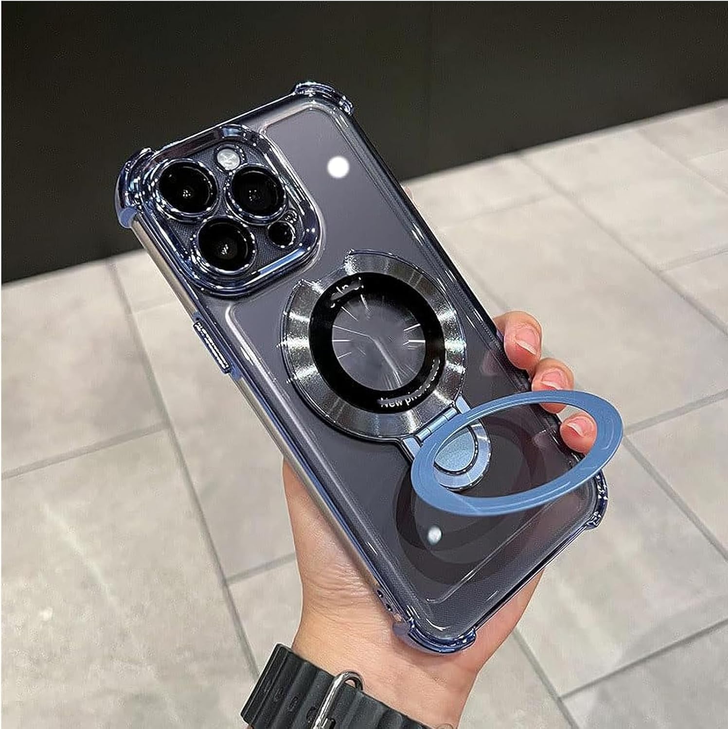 Funda con soporte magnético anticaídas de cuatro esquinas para iPhone 14 13 12 Plus Pro Max, galvanoplastia, transparente, a prueba de golpes, con