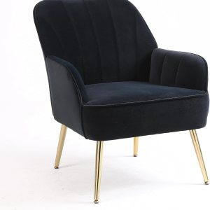 SSLine Silla decorativa de terciopelo, moderna silla tapizada con patas de metal dorado, acolchada gruesa, silla de invitados, silla de tocador, SSLine Silla decorativa de terciopelo, moderna silla tapizada con patas de metal dorado, acolchada gruesa, silla de invitados, silla de tocador,