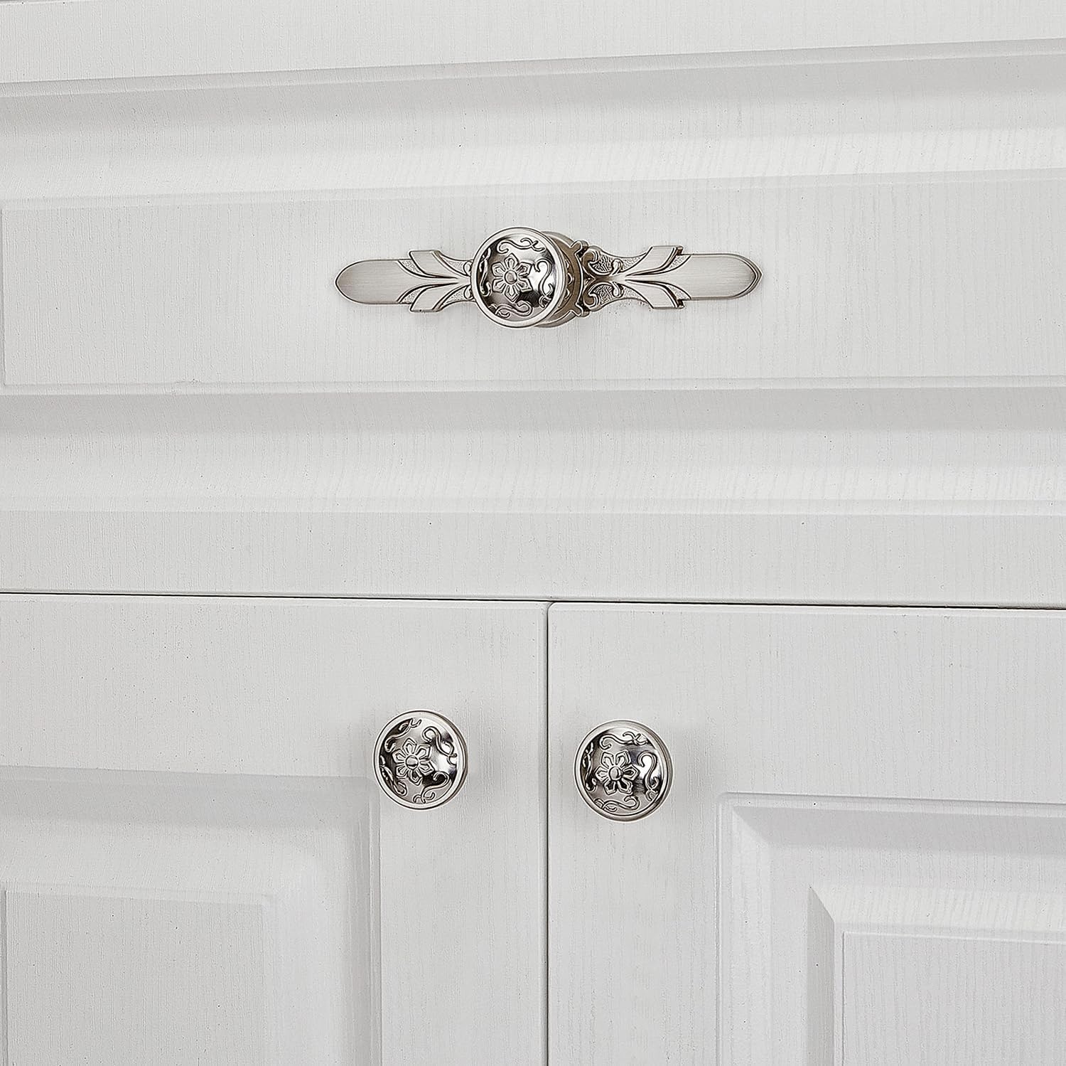 Paquete de 10 pomos para gabinetes de cocina, pomos de níquel cepillado de 5.8 pulgadas con placas, perillas para herrajes de gabinete y placas para